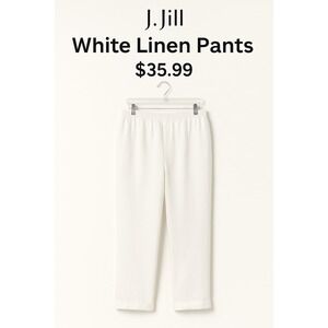 J.JILL 'Love Linen' Pants Sz L White High Rise Lagenlook Wide Leg Elastic Back